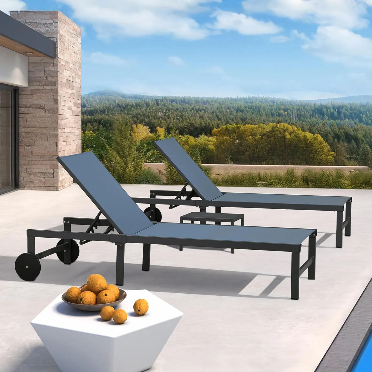 PURPLE LEAF Outdoor Chaise Lounge Chairs Set Recliner Adjustable Chair with Wheels and Table for Poolside Beach Patio Aluminum Reclining Sunbathing Lounger, Indigo