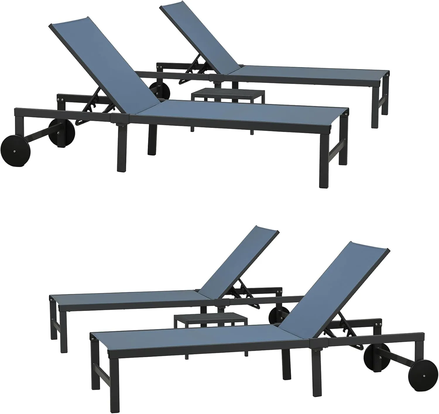 PURPLE LEAF Outdoor Chaise Lounge Chairs Set Recliner Adjustable Chair with Wheels and Table for Poolside Beach Patio Aluminum Reclining Sunbathing Lounger, Indigo
