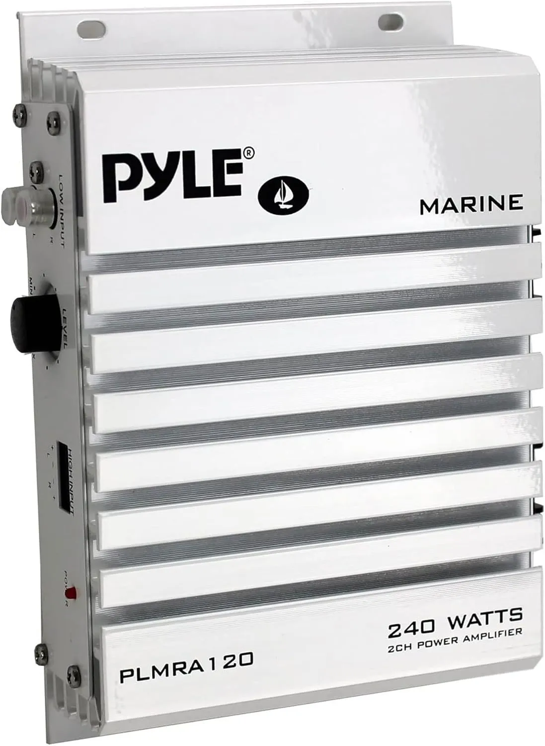 Pyle Hydra Marine Amplifier - Upgraded Elite Series 240 Watt 4 Channel Audio Amplifier - Waterproof, 4-8 Ohm Impendance, GAIN Level Controls, RCA Stereo Input & LED Indicator (PLMRA120)