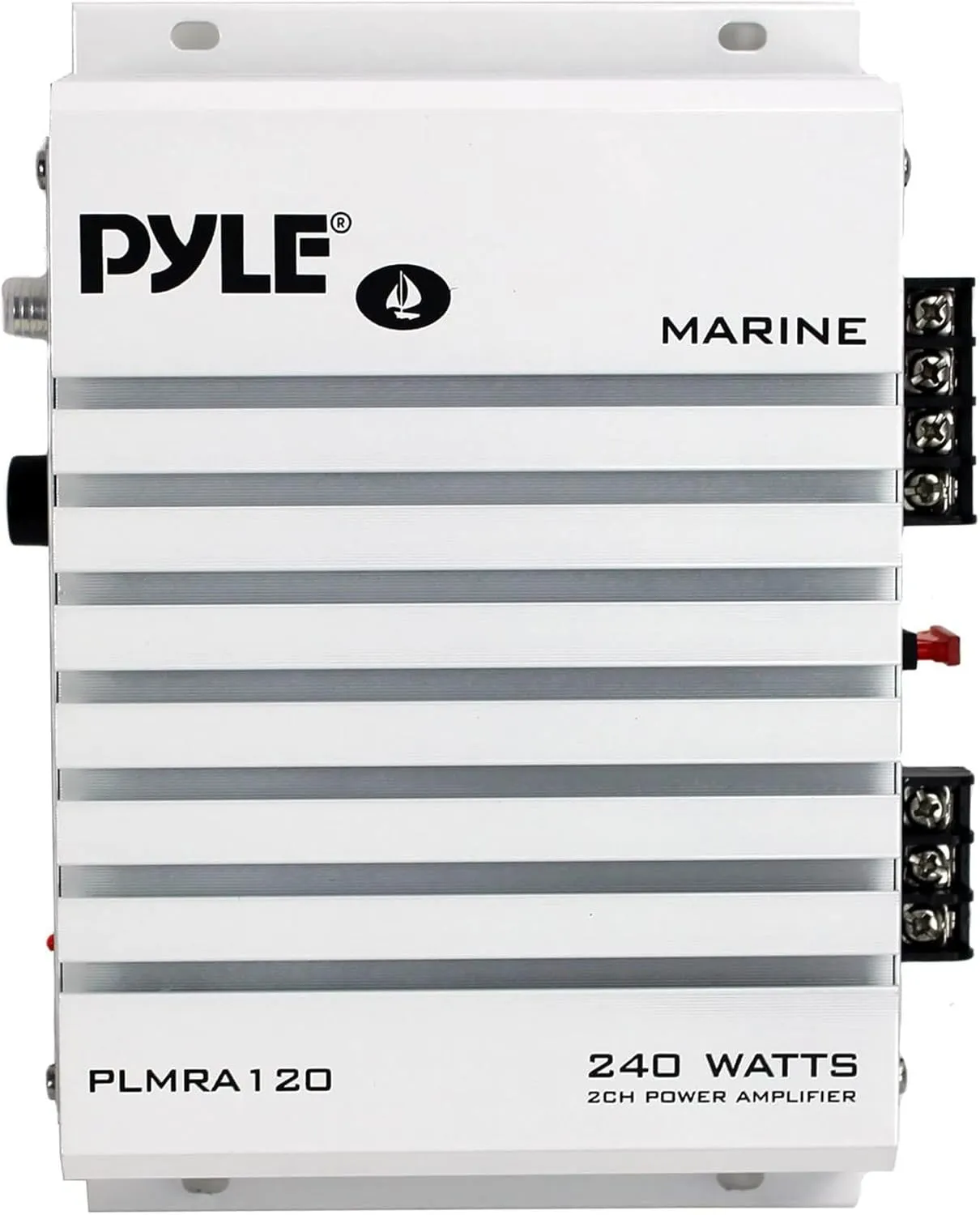 Pyle Hydra Marine Amplifier - Upgraded Elite Series 240 Watt 4 Channel Audio Amplifier - Waterproof, 4-8 Ohm Impendance, GAIN Level Controls, RCA Stereo Input & LED Indicator (PLMRA120)