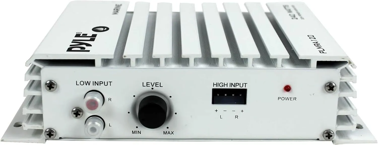 Pyle Hydra Marine Amplifier - Upgraded Elite Series 240 Watt 4 Channel Audio Amplifier - Waterproof, 4-8 Ohm Impendance, GAIN Level Controls, RCA Stereo Input & LED Indicator (PLMRA120)