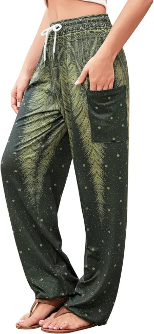 QIANXIZHAN Women's Harem Pants, Hippie Palazzo Pants Boho Joggers Yoga Clothes with Pockets