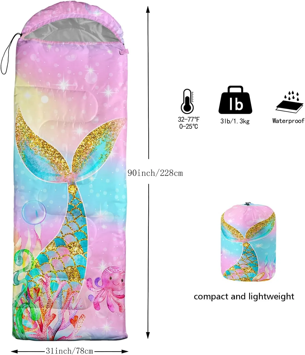 QOOMO Camping Sleeping Bags,3 Season Warm & Cool Weather,Lightweight,Waterproof Sleeping Bags for Adults & Kids,Traveling,and Outdoors,Camping Gear Equipment