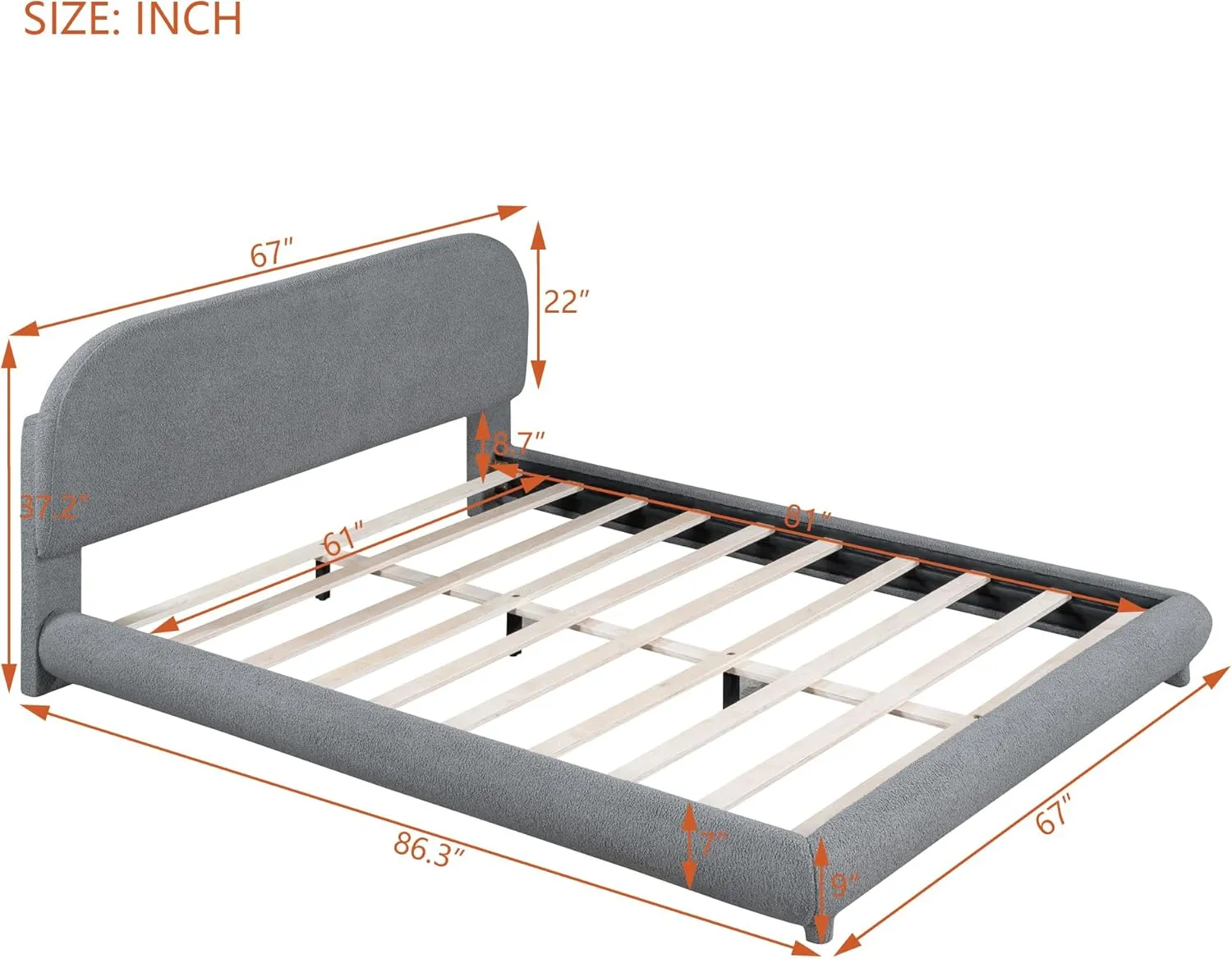 Queen Size Teddy Fleece Upholstered Platform Bed with Thick Fabric and Curve-Shaped Design,Bed Frame W/Headboard,Footboard & Side Rails,for Bedroom,Apartment,Guest Room,Gray