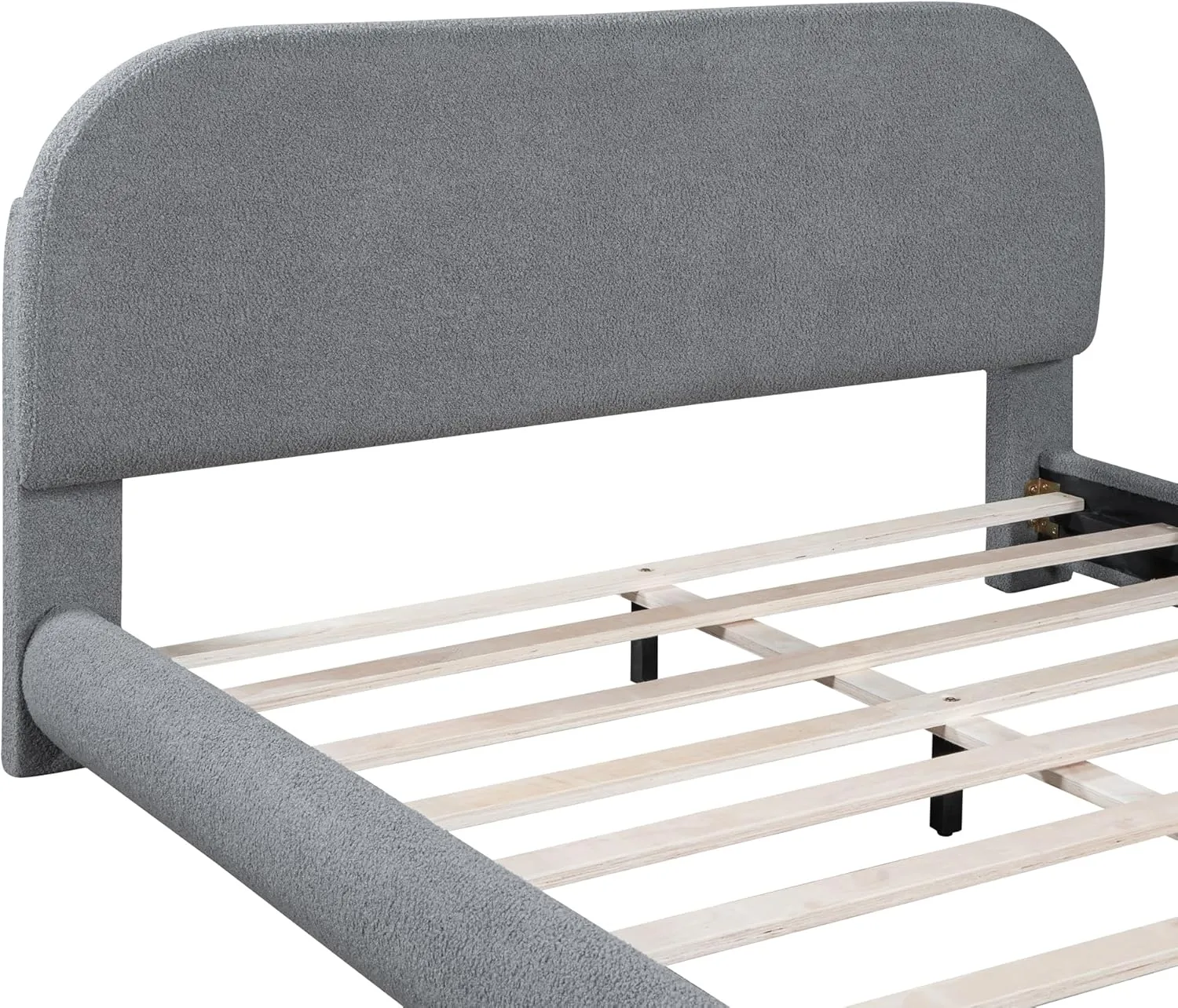 Queen Size Teddy Fleece Upholstered Platform Bed with Thick Fabric and Curve-Shaped Design,Bed Frame W/Headboard,Footboard & Side Rails,for Bedroom,Apartment,Guest Room,Gray
