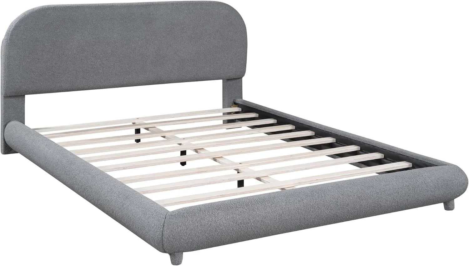 Queen Size Teddy Fleece Upholstered Platform Bed with Thick Fabric and Curve-Shaped Design,Bed Frame W/Headboard,Footboard & Side Rails,for Bedroom,Apartment,Guest Room,Gray