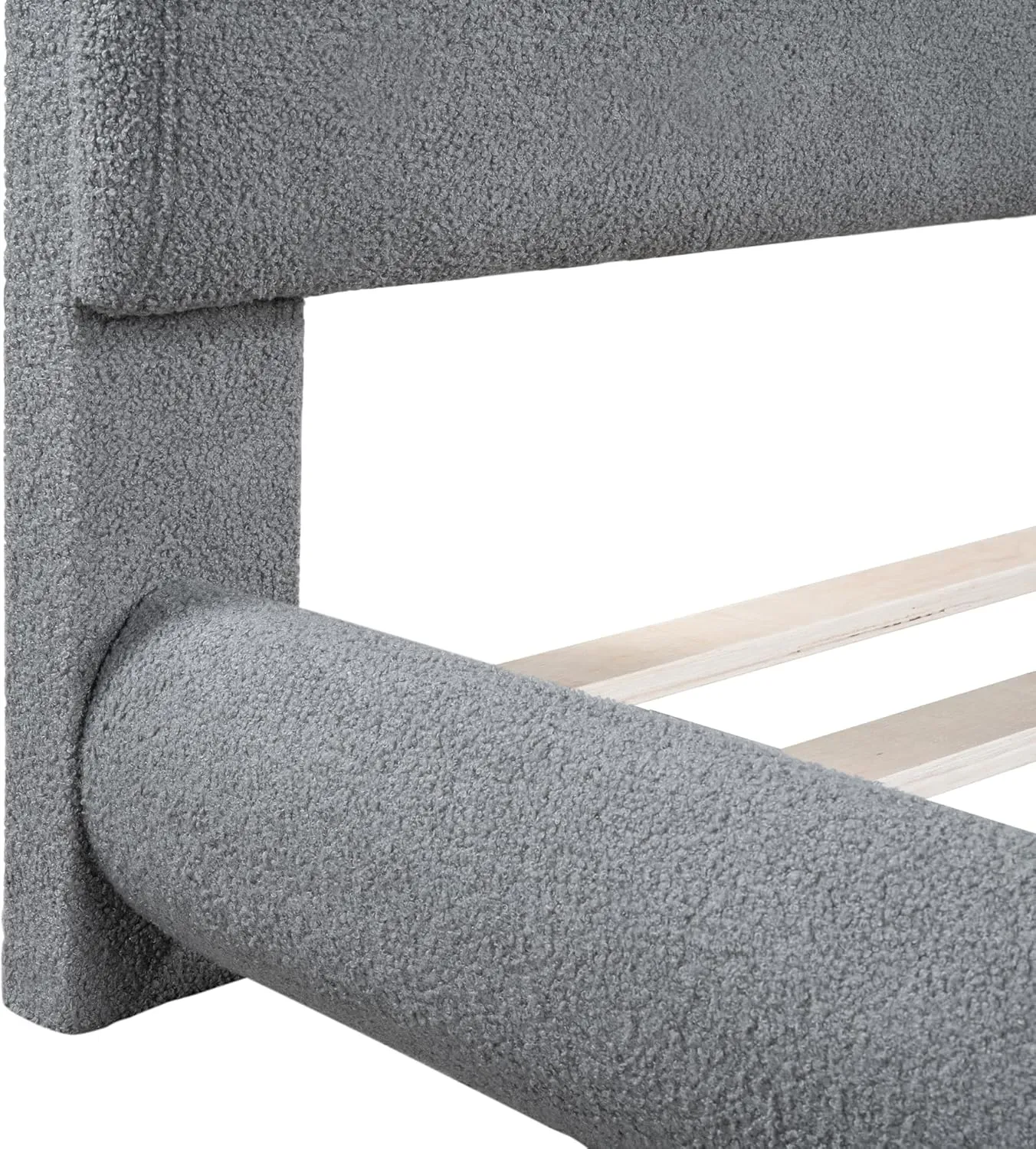 Queen Size Teddy Fleece Upholstered Platform Bed with Thick Fabric and Curve-Shaped Design,Bed Frame W/Headboard,Footboard & Side Rails,for Bedroom,Apartment,Guest Room,Gray