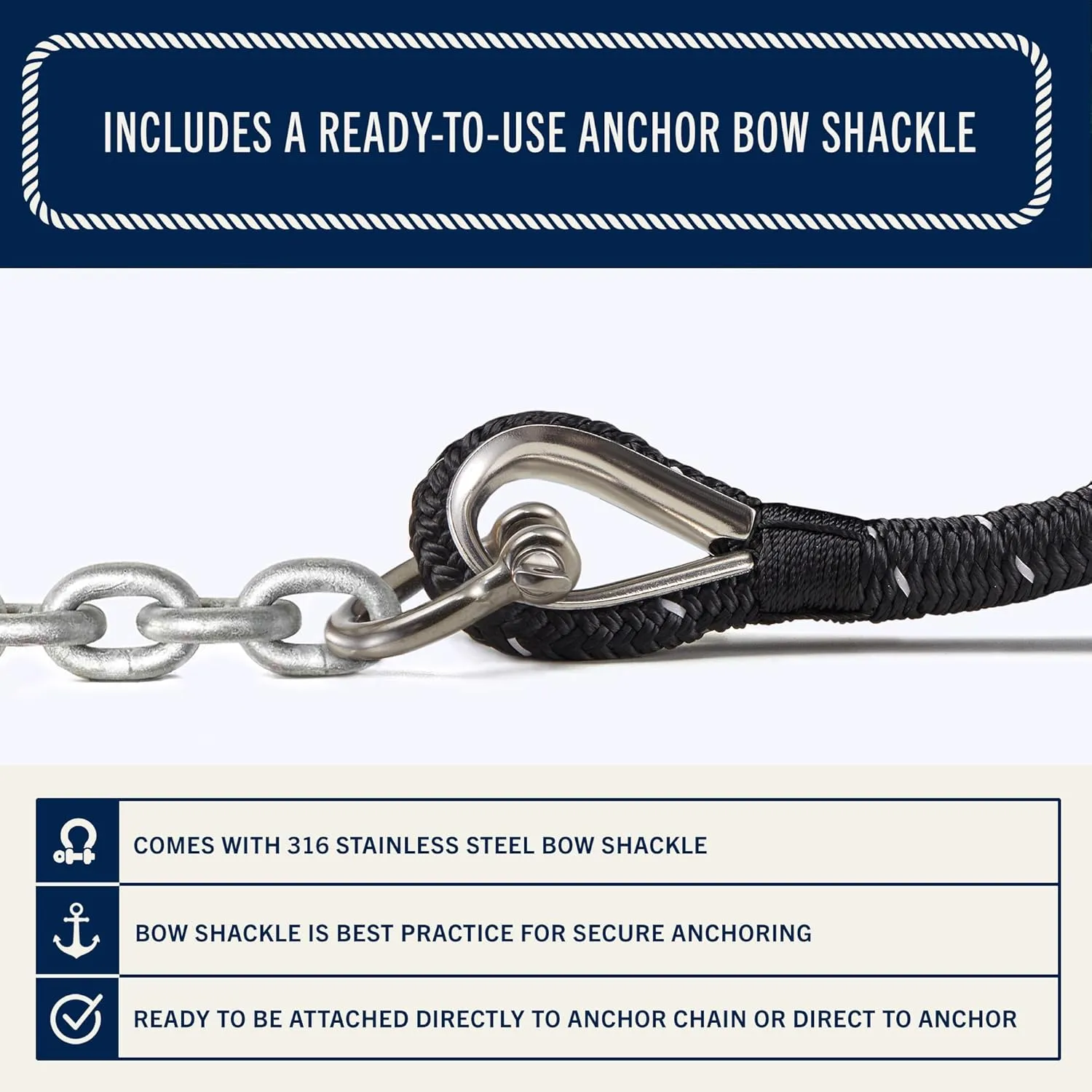 RainierSupplyCo Boat Anchor Rope - Double Braided Marine Rope Anchor Line - 100/150 / 200/300 ft Nylon Boating Line with 316 Stainless Steel Thimble and Heavy Duty Marine Grade