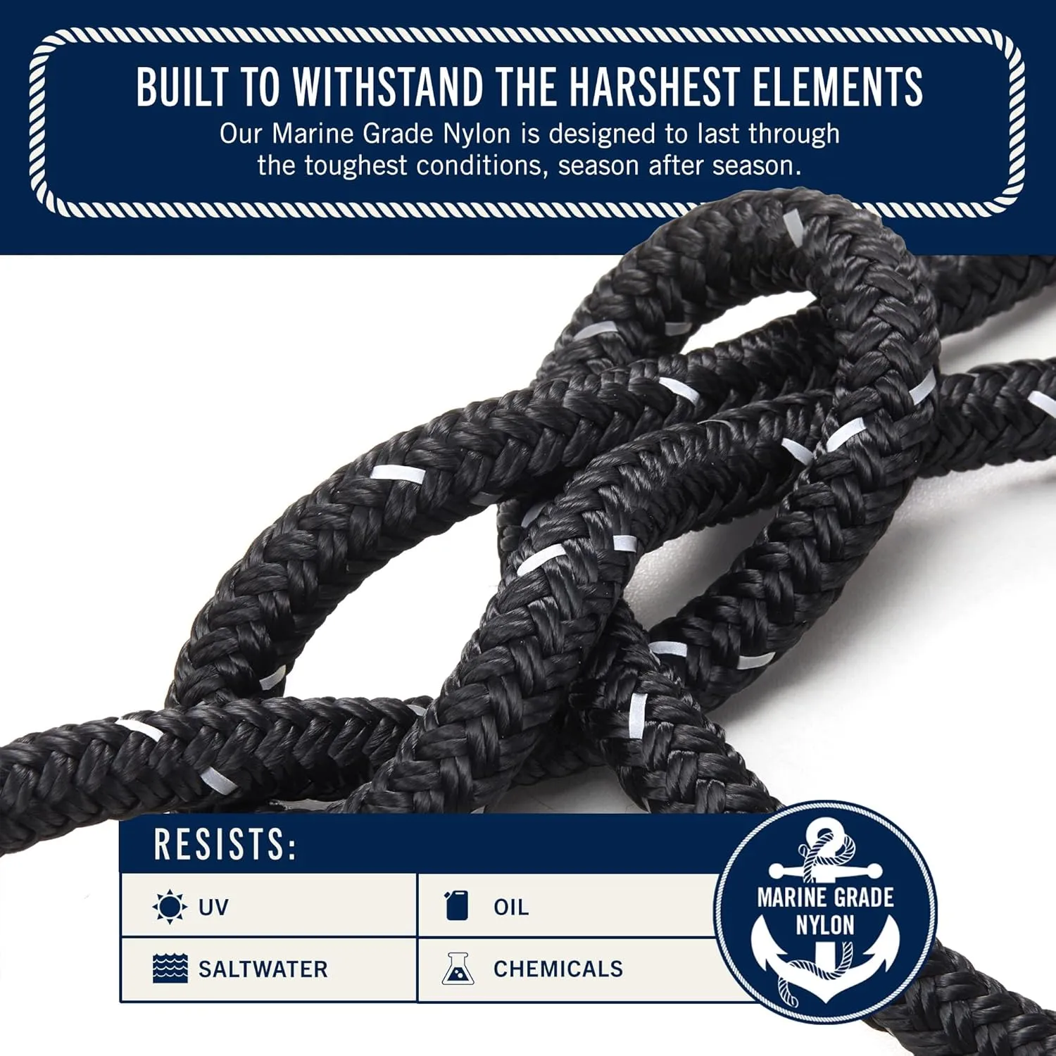RainierSupplyCo Boat Anchor Rope - Double Braided Marine Rope Anchor Line - 100/150 / 200/300 ft Nylon Boating Line with 316 Stainless Steel Thimble and Heavy Duty Marine Grade