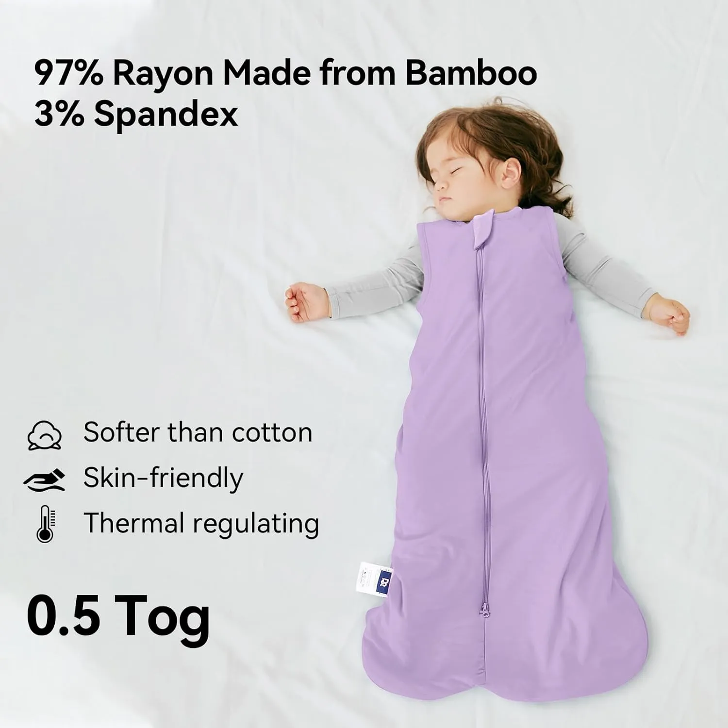Rayon Made from Bamboo Baby Sleep Sack 0.5 Tog Ultra Soft Wearable Blanket 0-6 Months,Infant Newborn Sleeping Bag Unisex Boys Girls, 2-Way Zipper Sleep Sack Breathable Lightweight S