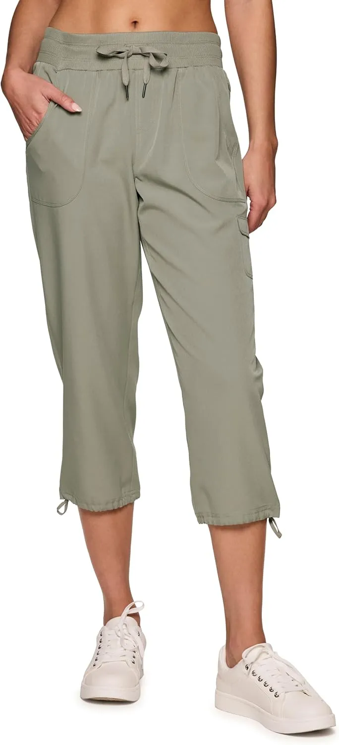 RBX Active Women's Cargo Capri Pant with Pockets Fashion Lightweight Woven with Drawstring
