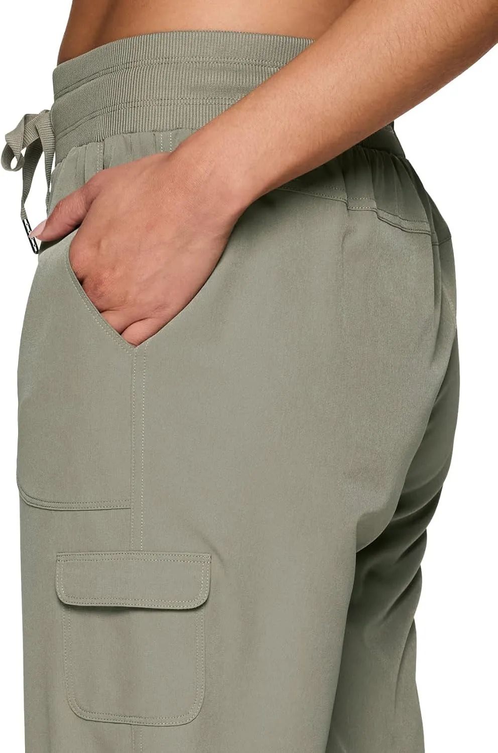RBX Active Women's Cargo Capri Pant with Pockets Fashion Lightweight Woven with Drawstring