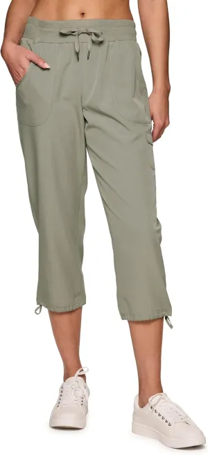 RBX Active Women's Cargo Capri Pant with Pockets Fashion Lightweight Woven with Drawstring