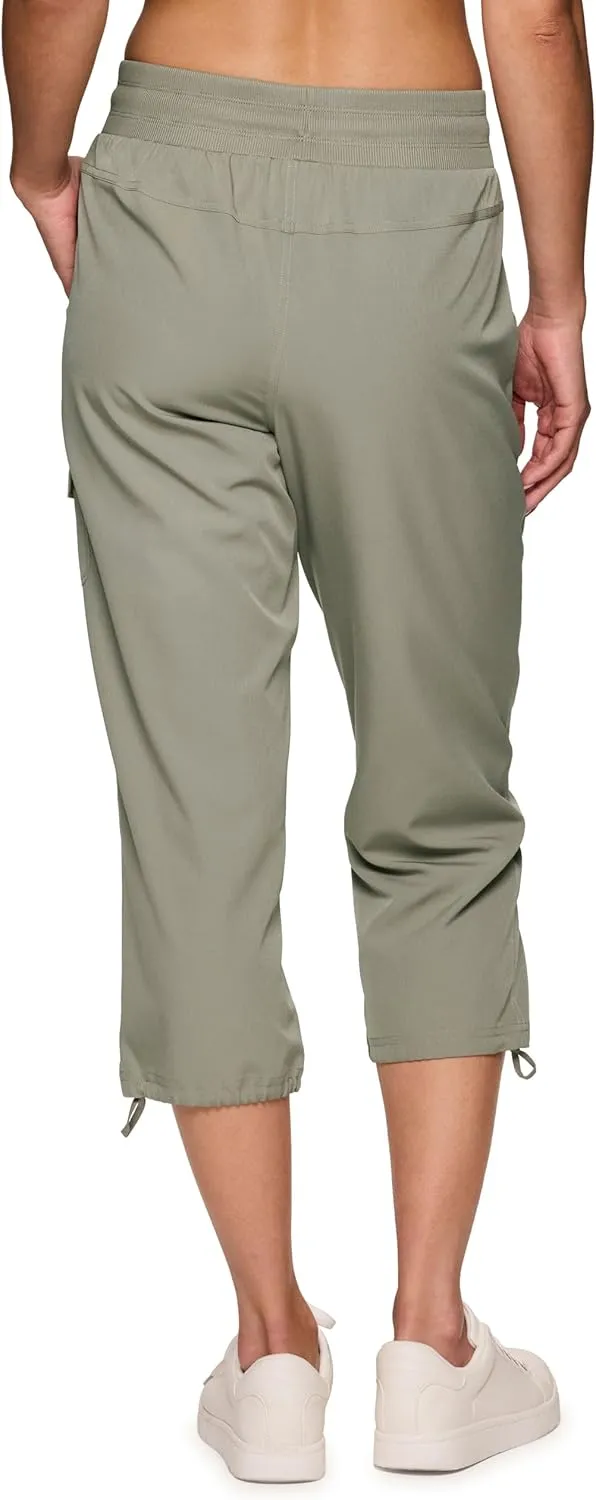 RBX Active Women's Cargo Capri Pant with Pockets Fashion Lightweight Woven with Drawstring