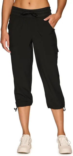 RBX Active Women's Cargo Capri Pant with Pockets Fashion Lightweight Woven with Drawstring