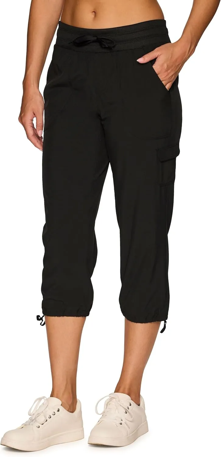 RBX Active Women's Cargo Capri Pant with Pockets Fashion Lightweight Woven with Drawstring