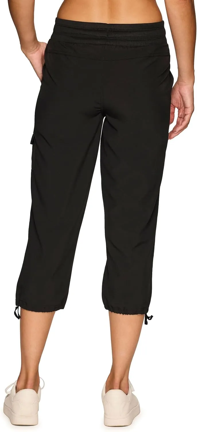 RBX Active Women's Cargo Capri Pant with Pockets Fashion Lightweight Woven with Drawstring