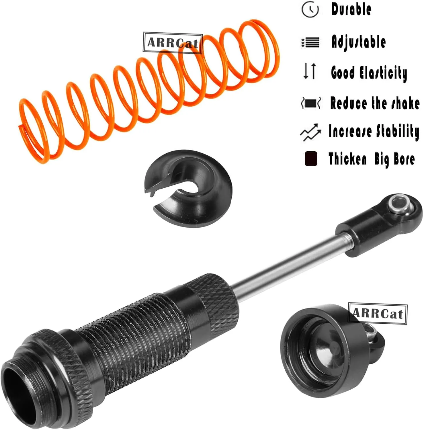 RC Shocks Upgrade Parts for 1/10 Senton 4X4 Granite 4X4 Vorteks 4X4 Arrma Bigrock 4X4 Typhon 4X4 RC Truck,4PCS Full Aluminum Front Rear Big Bore Hops Up by ARRCat,Replace AR330550 AR330551,Black