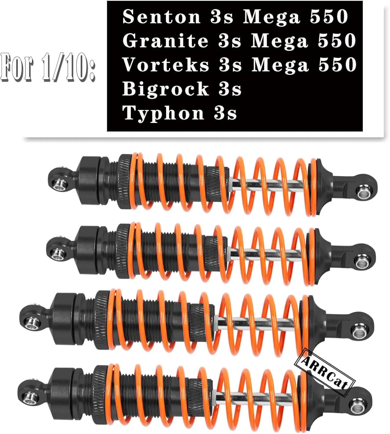 RC Shocks Upgrade Parts for 1/10 Senton 4X4 Granite 4X4 Vorteks 4X4 Arrma Bigrock 4X4 Typhon 4X4 RC Truck,4PCS Full Aluminum Front Rear Big Bore Hops Up by ARRCat,Replace AR330550 AR330551,Black