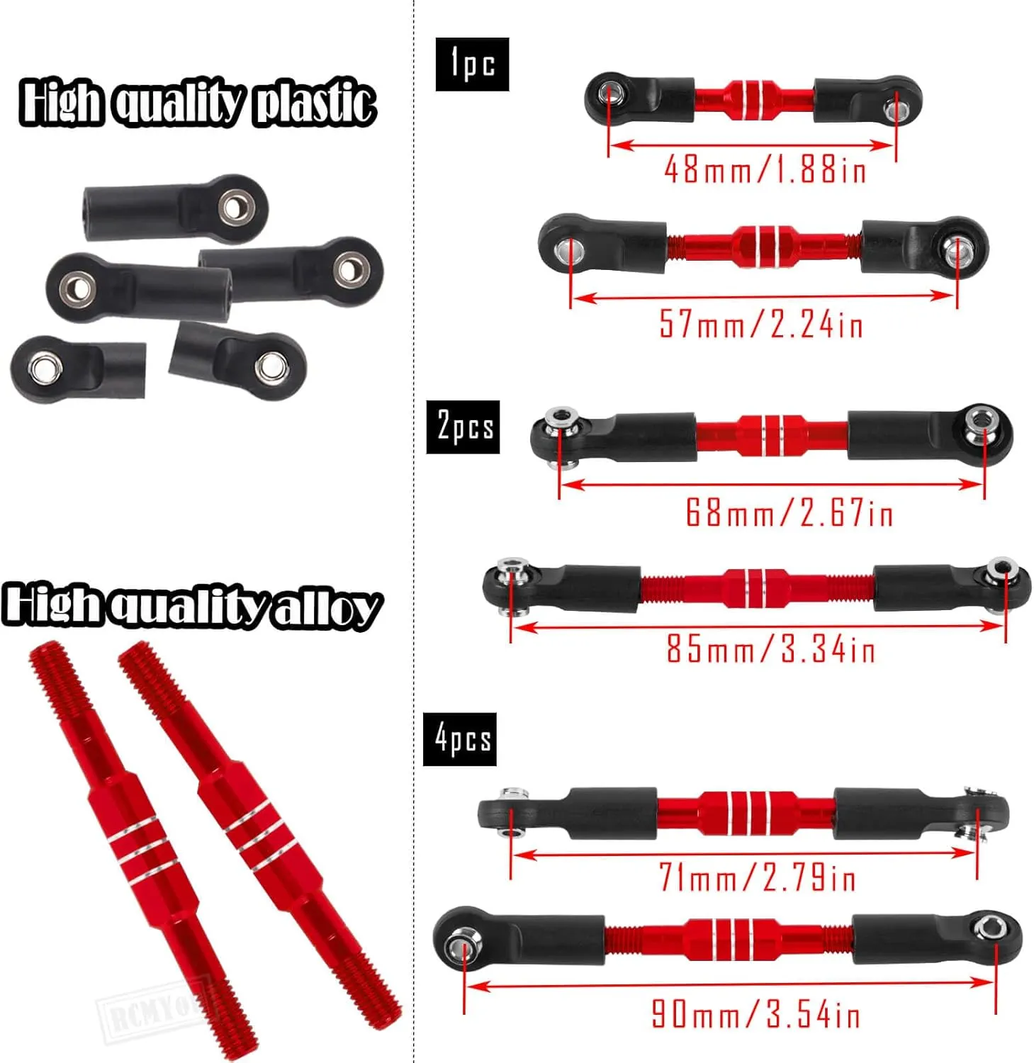 RC Turnbuckles Camber Links Upgrades Part for 1/10 Slash/Stampede/Rustler/Bandit 2WD VXL,Aluminum Turnbuckles Camber Links Hops Up,Red