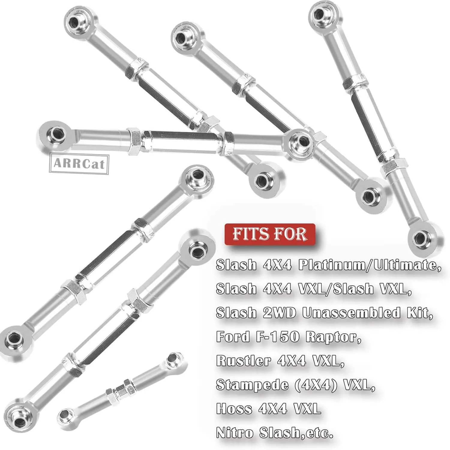 RC Upgrades Part for 1/10 Slash 4X4 2WD/Rustler 4X4 2WD/Stampede 4X4 2WD/Hoss 4X4 2WD RC Car,7 Pieces Aluminum Adjustable Turnbuckles Camber Links Toe Link,Hop-Up Part #3644 3745 1935,Silver