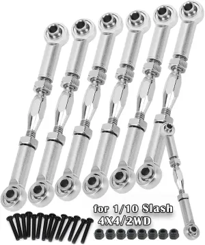 RC Upgrades Part for 1/10 Slash 4X4 2WD/Rustler 4X4 2WD/Stampede 4X4 2WD/Hoss 4X4 2WD RC Car,7 Pieces Aluminum Adjustable Turnbuckles Camber Links Toe Link,Hop-Up Part #3644 3745 1935,Silver