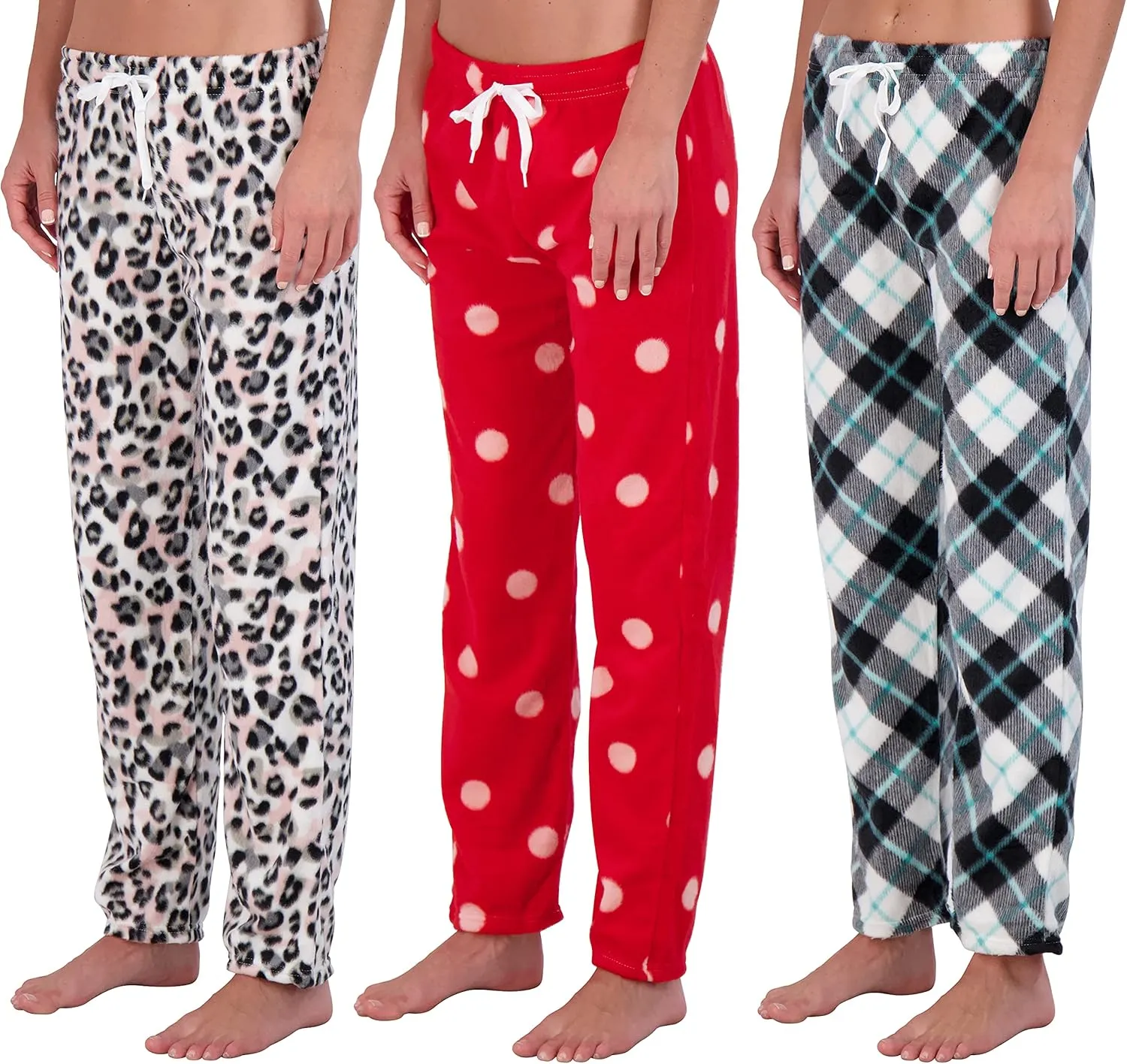Real Essentials 3 Pack: Women’s Fleece Ultra-Soft Comfy Pajama Lounge Pants Sleepwear (Available in Plus Size)