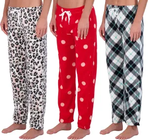 Real Essentials 3 Pack: Women’s Fleece Ultra-Soft Comfy Pajama Lounge Pants Sleepwear (Available in Plus Size)