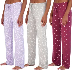 Real Essentials 3 Pack: Women’s Ultra-Soft Comfy Pajama Lounge Pants Sleepwear (Available in Plus Size)