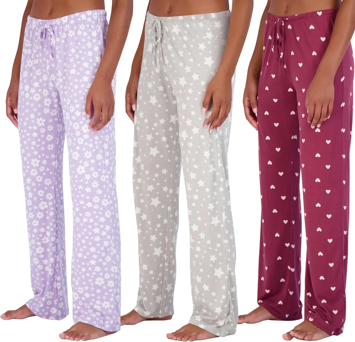 Real Essentials 3 Pack: Women’s Ultra-Soft Comfy Pajama Lounge Pants Sleepwear (Available in Plus Size)