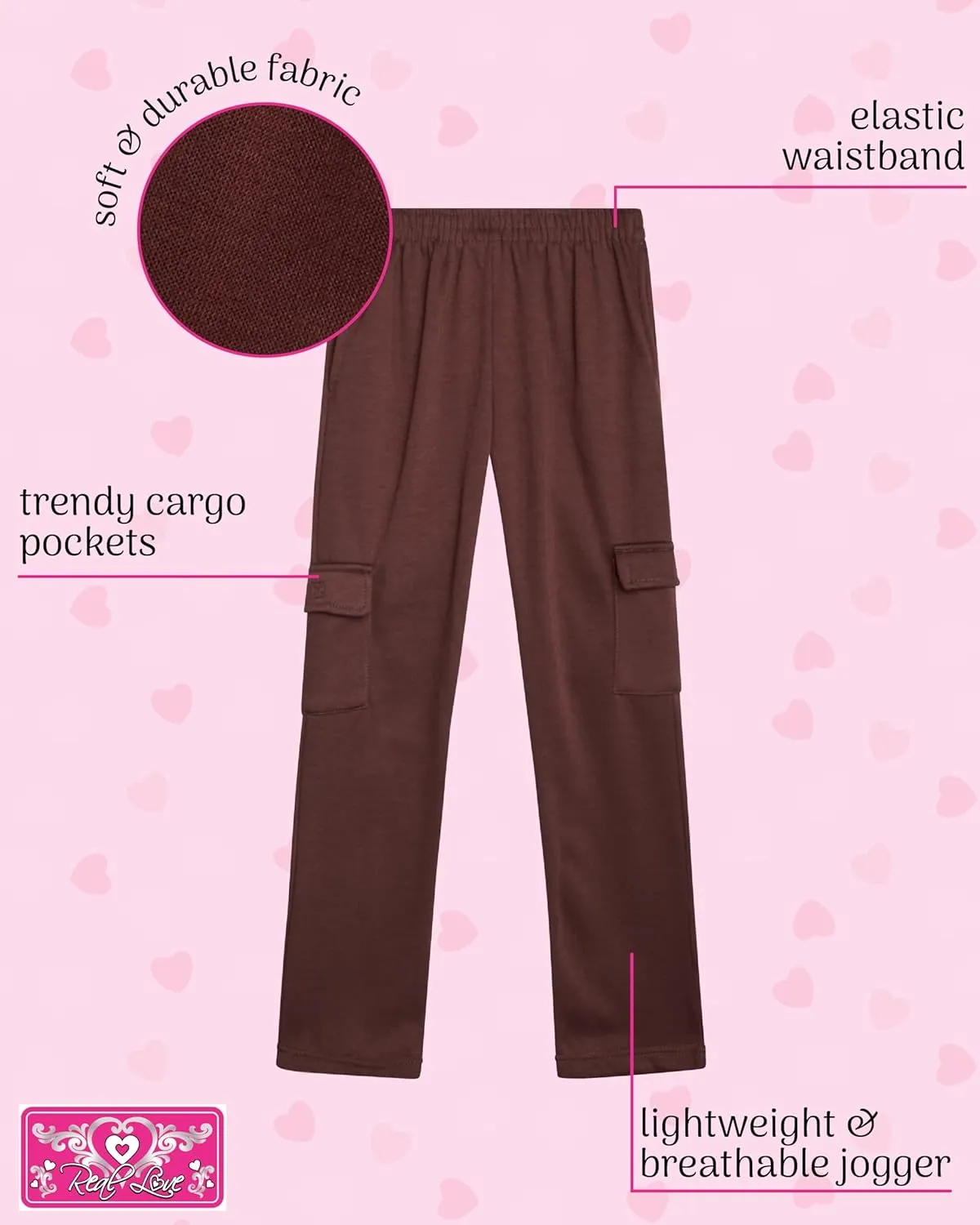Real Love Girls’ Sweatpants – 4 Pack Active Basic Fleece Cargo Jogpants, Joggers or Flares (5-16)