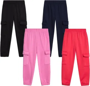 Real Love Girls’ Sweatpants – 4 Pack Active Basic Fleece Cargo Jogpants, Joggers or Flares (5-16)