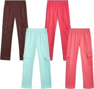 Real Love Girls’ Sweatpants – 4 Pack Active Basic Fleece Cargo Jogpants, Joggers or Flares (5-16)