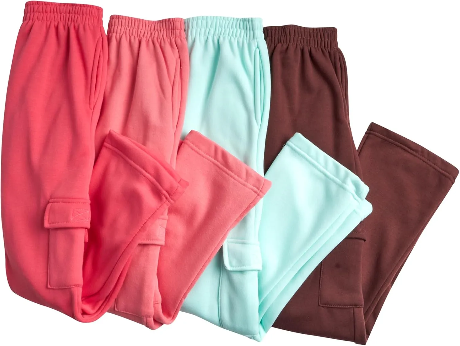 Real Love Girls’ Sweatpants – 4 Pack Active Basic Fleece Cargo Jogpants, Joggers or Flares (5-16)