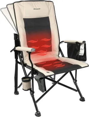 REALEAD Heated Camping Chairs - Fully Padded - Heavy Duty Folding Chairs for Outside, Supports 400 lbs, Portable Outdoor Camp Chairs for Sport Events, Concert, Beach
