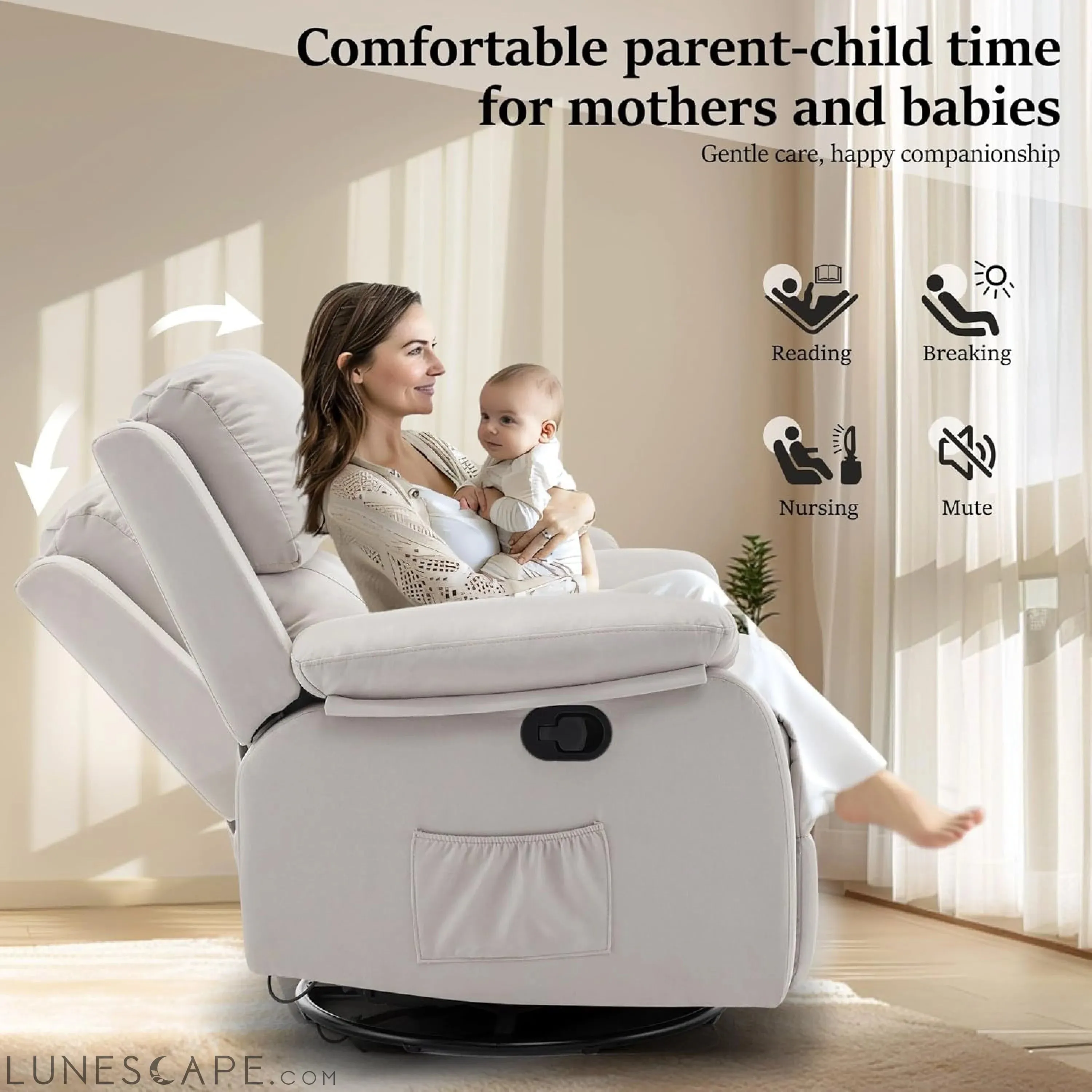 Recliner Chair, 360 Swivel Rocker Chair for Adults, Small Rocking