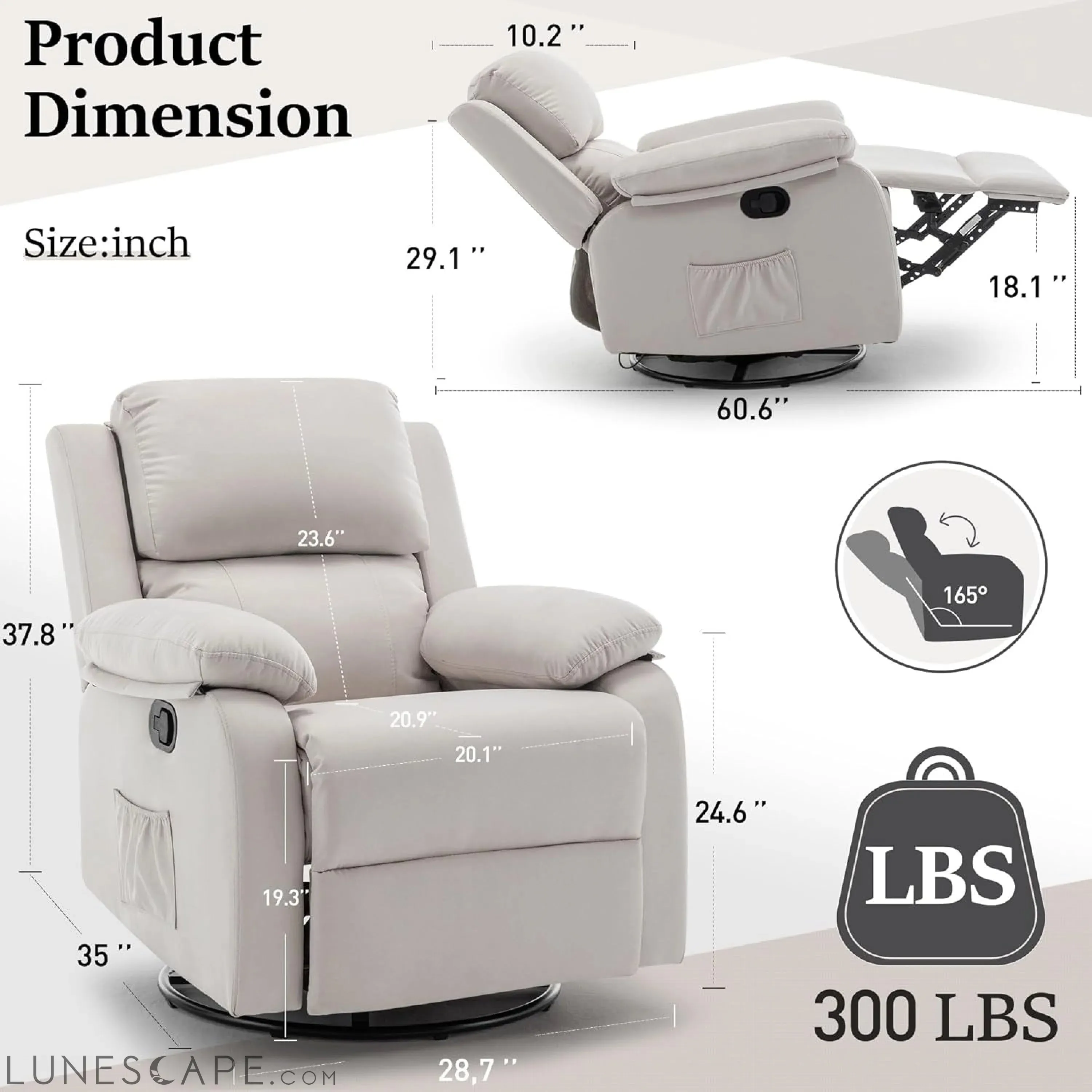 Recliner Chair, 360 Swivel Rocker Chair for Adults, Small Rocking