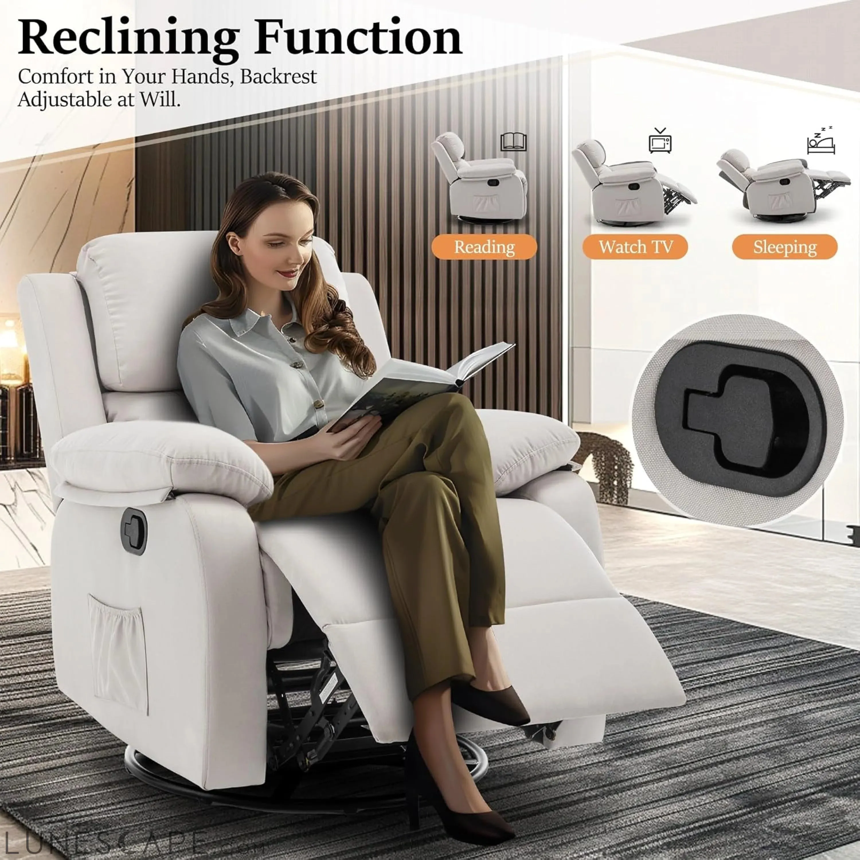 Recliner Chair, 360 Swivel Rocker Chair for Adults, Small Rocking