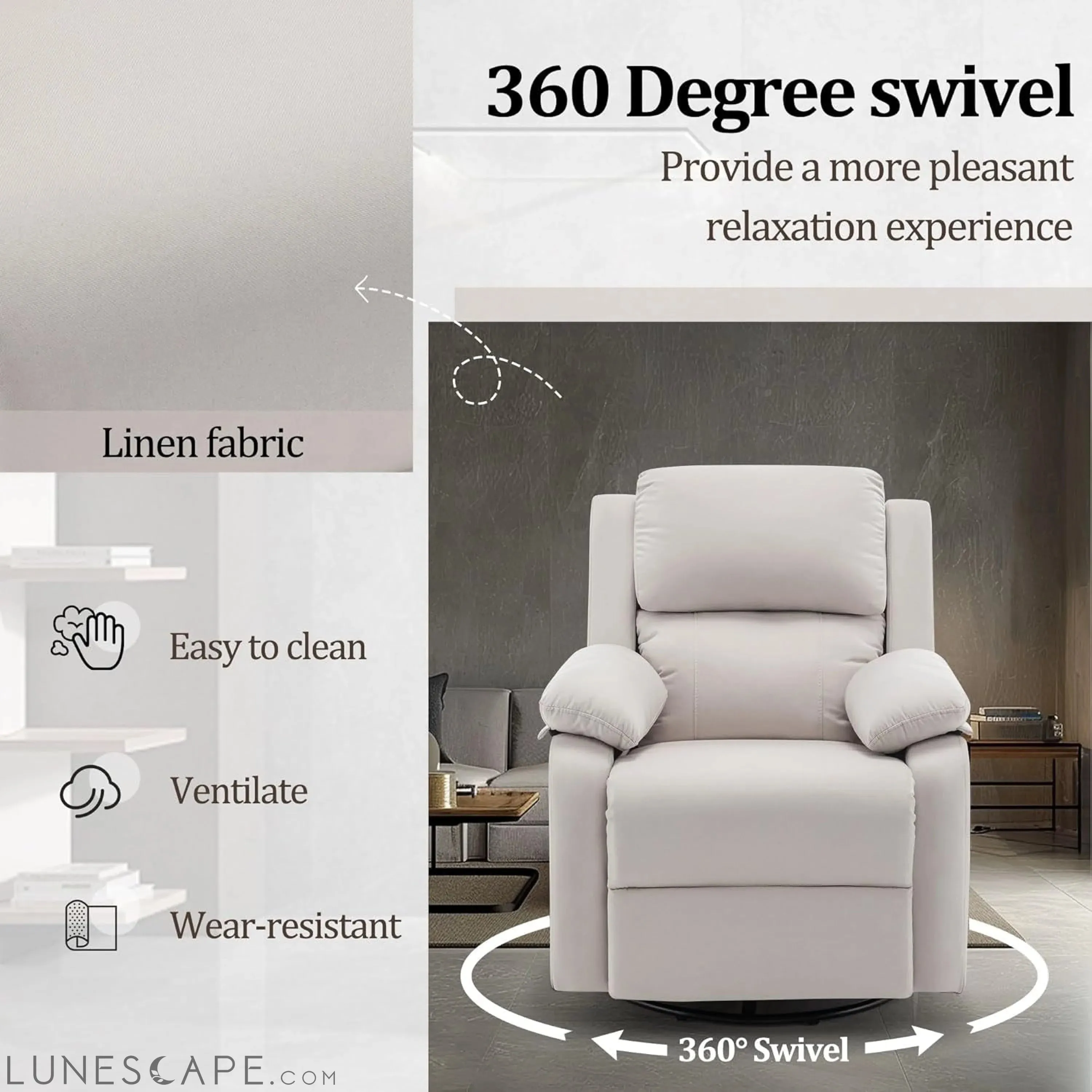 Recliner Chair, 360 Swivel Rocker Chair for Adults, Small Rocking