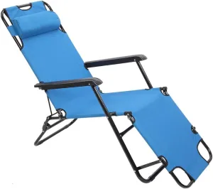 Reclining Beach Chair for Adults, Heavy Duty 330lbs/150kg Beach Lounge Chairs, Portable Compact Design Folding Camping Chair for Sand, Outdoor, Backyard, Fishing, Picnic, Blue