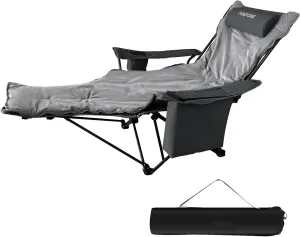 Reclining Camping Chair 4 Position with Foot Rest Comfortable for Adults 265Ibs Folding Lounger Mesh Beach Chair with Cooler Bag,Cotton Cushion and Cup Holder for Outdoor Patio
