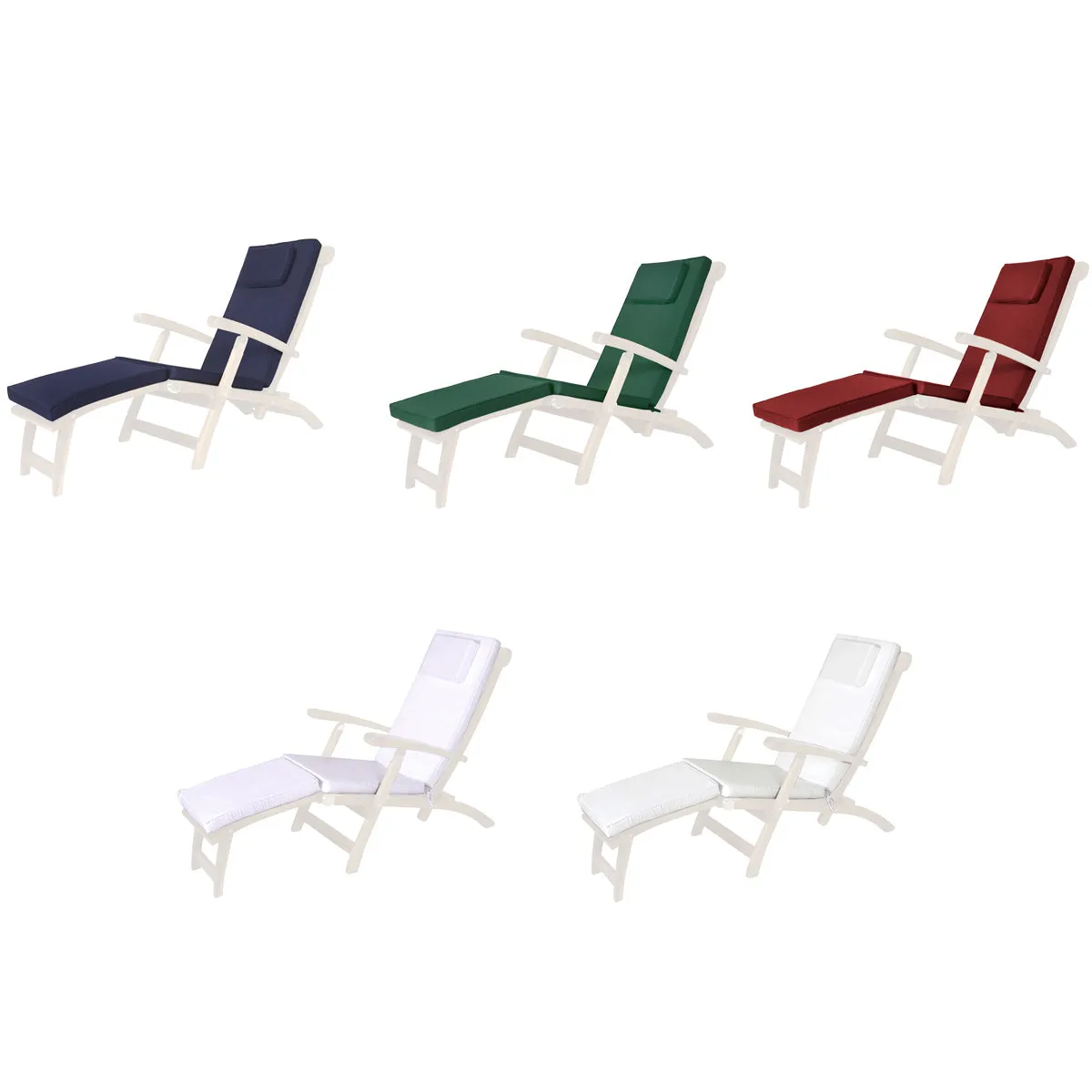 Reclining Chaise Lounge Steamer Teak Foldable Chair - Blue Cushions