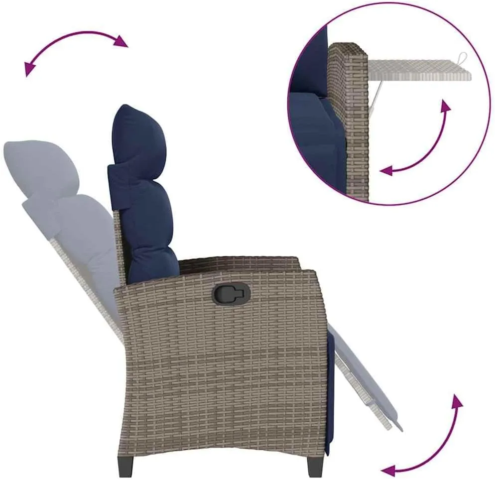Reclining Patio Chair with Foldable Side Table Gray PE Rattan Outdoor Lounge Chair Adjustable Backrest and Footrest for Backyard, Poolside, and Sunroom
