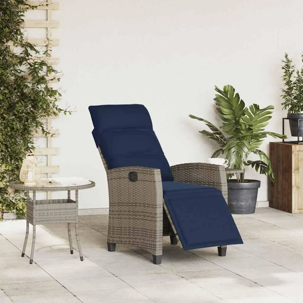 Reclining Patio Chair with Foldable Side Table Gray PE Rattan Outdoor Lounge Chair Adjustable Backrest and Footrest for Backyard, Poolside, and Sunroom