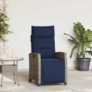 Reclining Patio Chair with Foldable Side Table Gray PE Rattan Outdoor Lounge Chair Adjustable Backrest and Footrest for Backyard, Poolside, and Sunroom