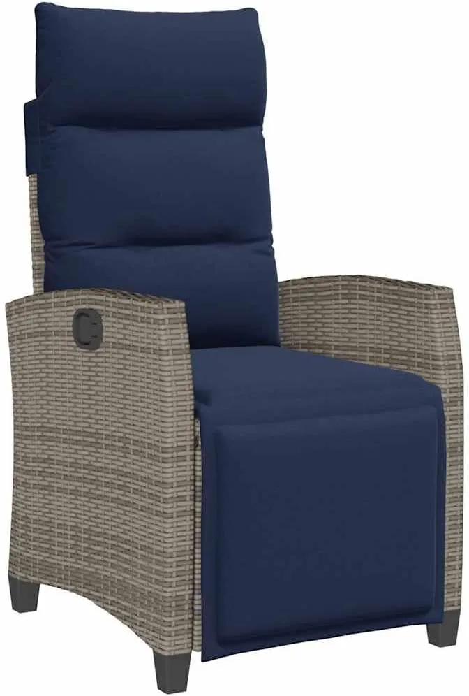 Reclining Patio Chair with Foldable Side Table Gray PE Rattan Outdoor Lounge Chair Adjustable Backrest and Footrest for Backyard, Poolside, and Sunroom
