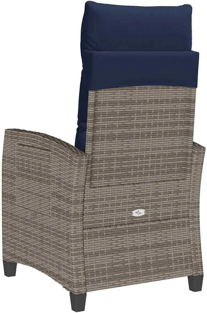 Reclining Patio Chair with Foldable Side Table Gray PE Rattan Outdoor Lounge Chair Adjustable Backrest and Footrest for Backyard, Poolside, and Sunroom