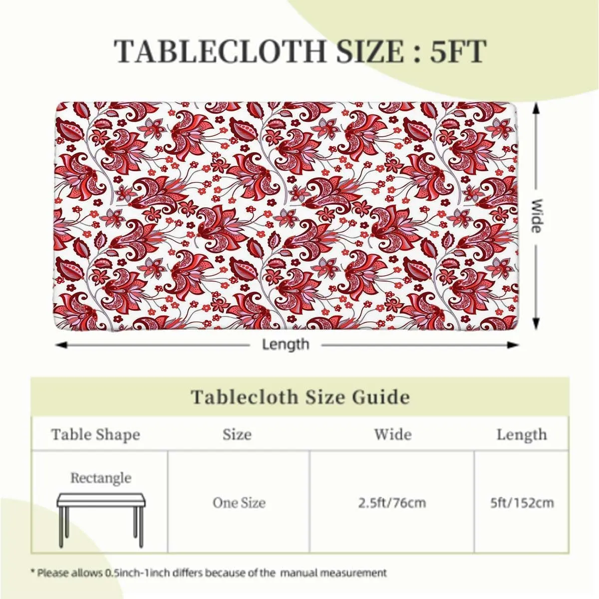 Red Black Elastic Edge Fitted Table Cloth, Patterns with Hibiscus and Hummingbirds Elastic Edged Picnic Table Covers ?for Camping, Dining, Outdoor, Park, Patio Flowers Fits up 5 Foot Tables