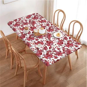 Red Black Elastic Edge Fitted Table Cloth, Patterns with Hibiscus and Hummingbirds Elastic Edged Picnic Table Covers ?for Camping, Dining, Outdoor, Park, Patio Flowers Fits up 5 Foot Tables