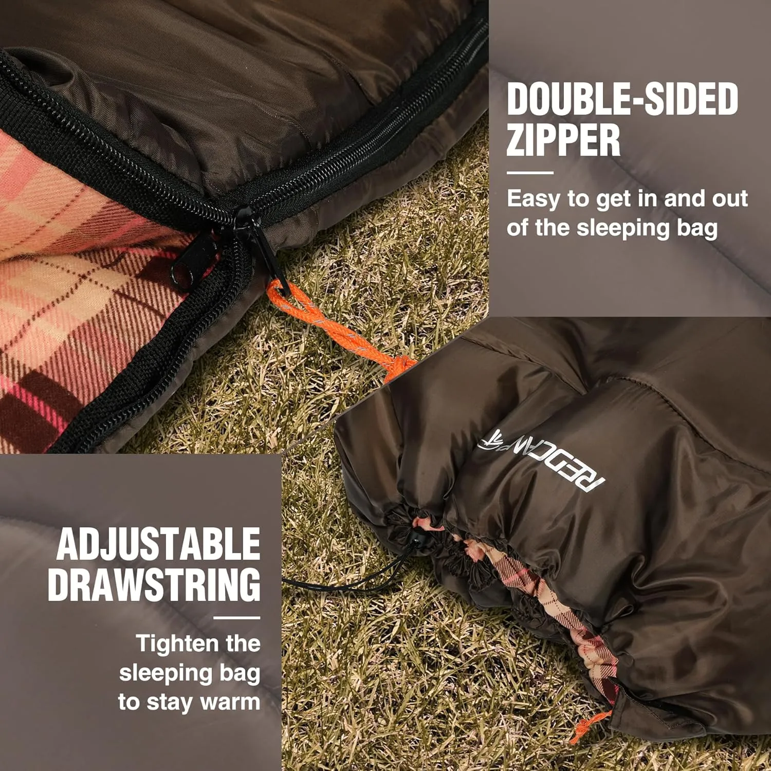 REDCAMP Cotton Flannel Sleeping Bag for Camping Backpacking, Adults Cold Weather Envelope Sleeping Bags with 2/3/4lbs Filling